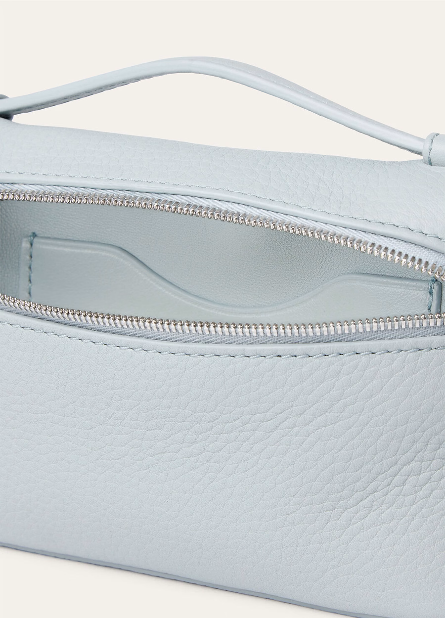 Mini pouch with extra pocket in grained calfskin Minty Breeze/antique silver