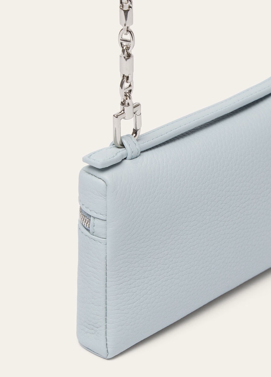 Mini pouch with extra pocket in grained calfskin Minty Breeze/antique silver