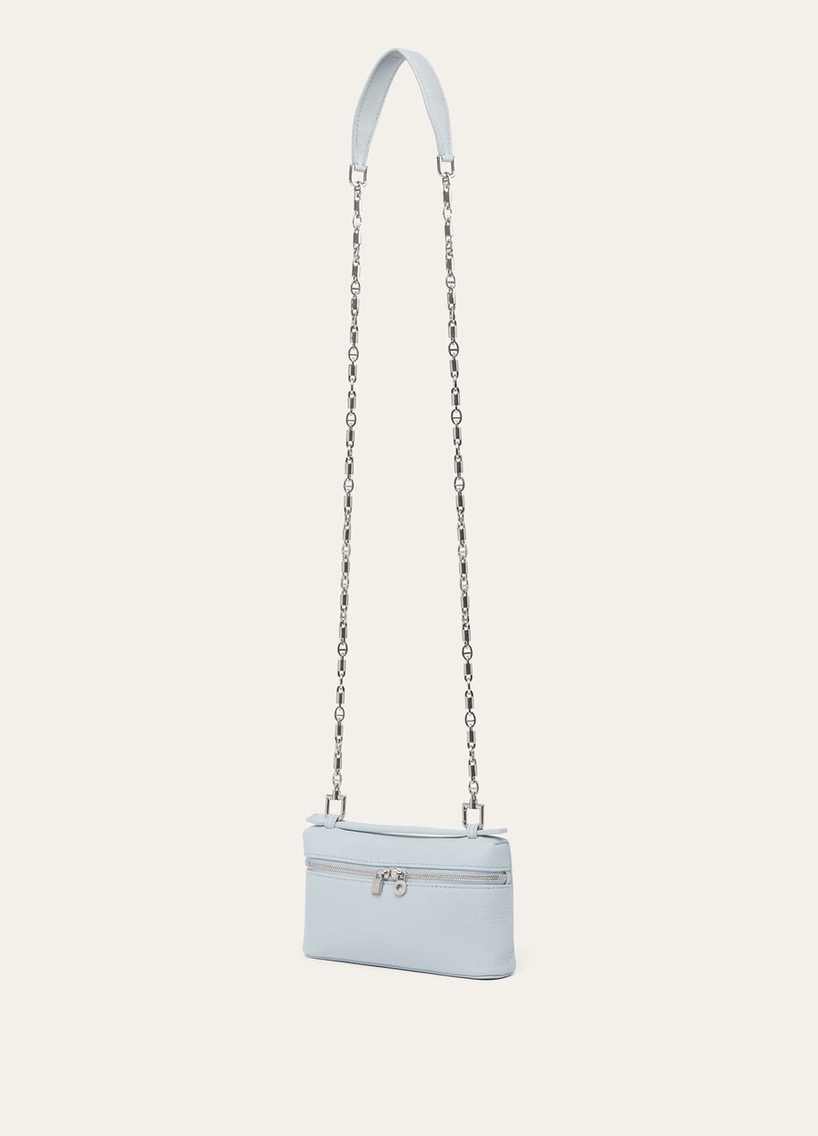 Mini pouch with extra pocket in grained calfskin Minty Breeze/antique silver