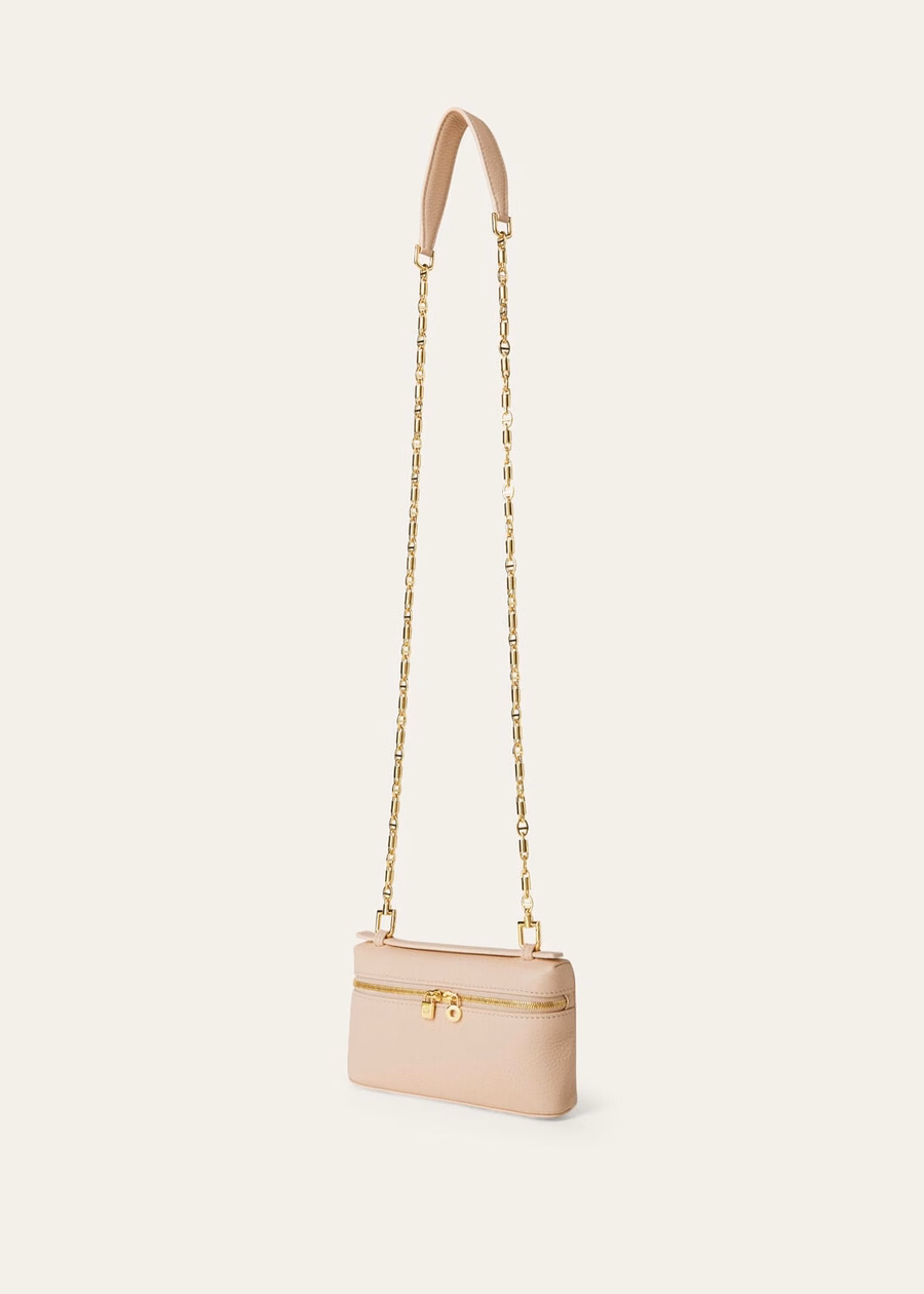Mini pouch with extra pocket in cream honey/sun gold grained calfskin