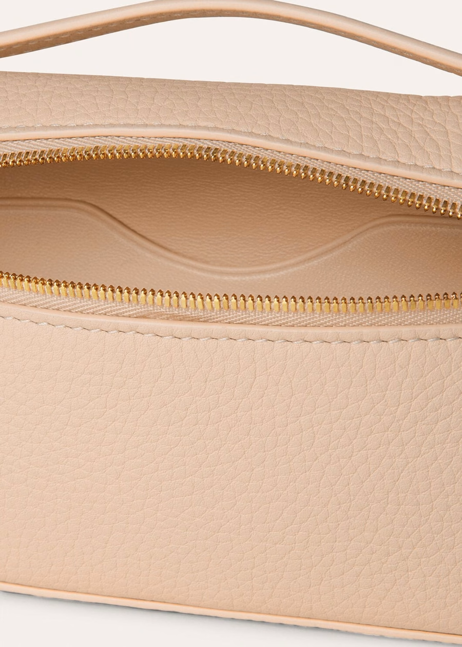 Mini pouch with extra pocket in cream honey/sun gold grained calfskin