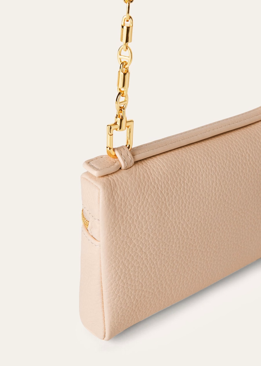 Mini pouch with extra pocket in cream honey/sun gold grained calfskin
