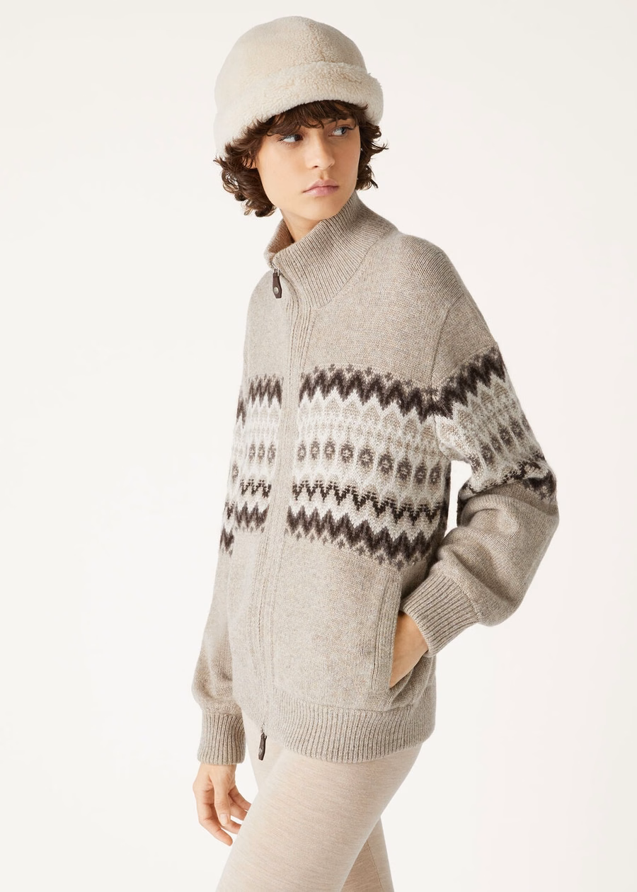 Alpe Pile Cashmere Bomber Sweater Beige/Shadow Melange