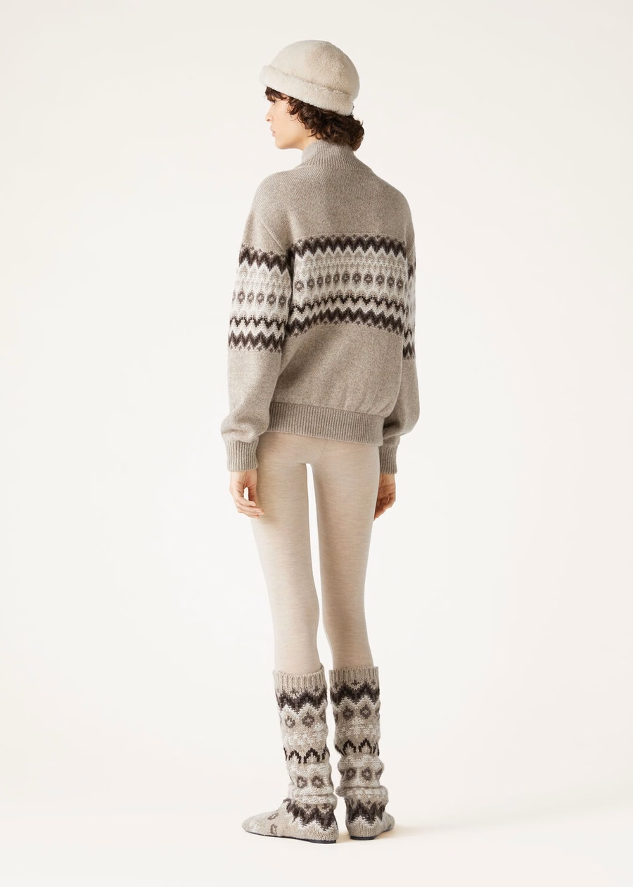 Alpe Pile Cashmere Bomber Sweater Beige/Shadow Melange