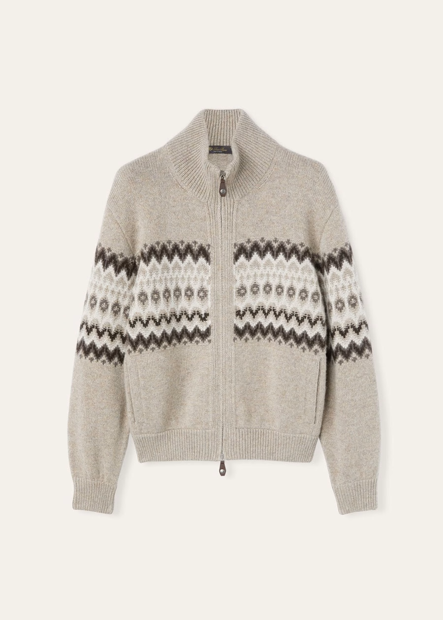 Alpe Pile Cashmere Bomber Sweater Beige/Shadow Melange