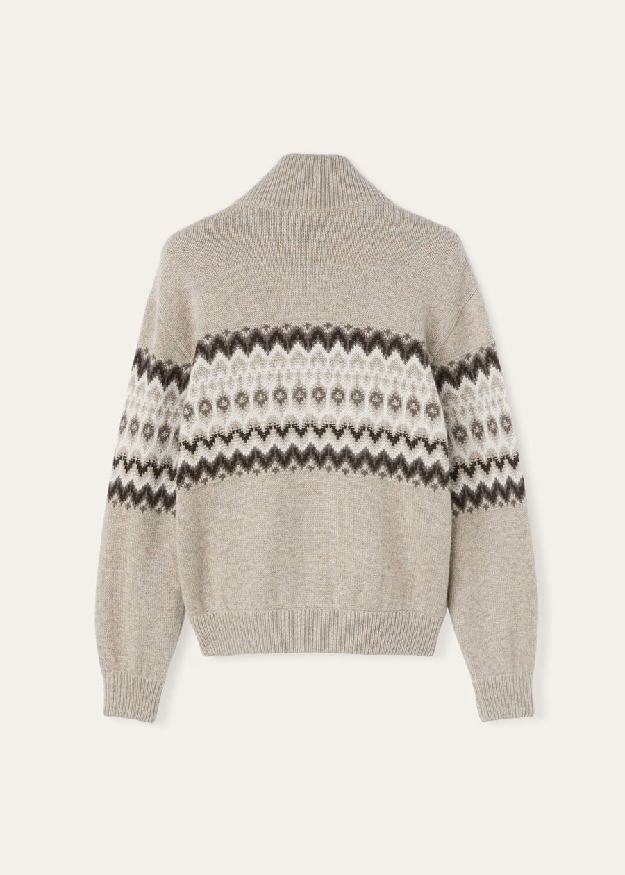 Alpe Pile Cashmere Bomber Sweater Beige/Shadow Melange