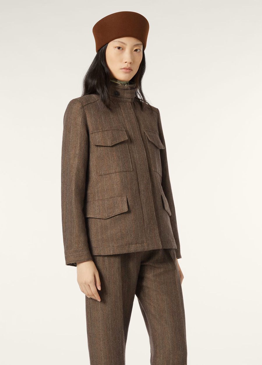 Traveller Mini Field Jacket In Cashmere Virgin Wool Green Brown Mouliné