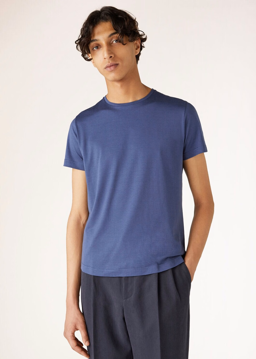 Soft Cotton Silk T-shirt Delft Blue