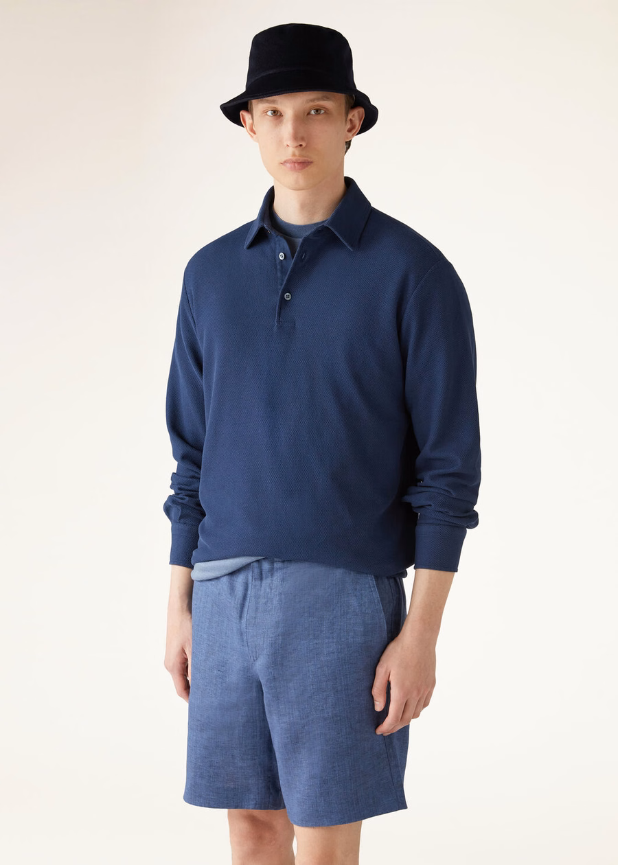 Deep Ocean Blue Cotton Polo Shirt