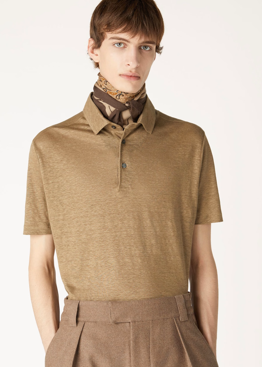 Linen Polo Shirt Dusty Khaki