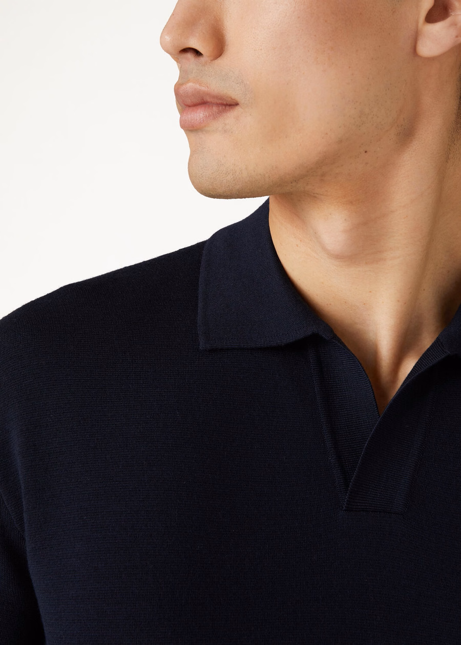 Wish® Wool Button-Down Polo Shirt Navy Blue