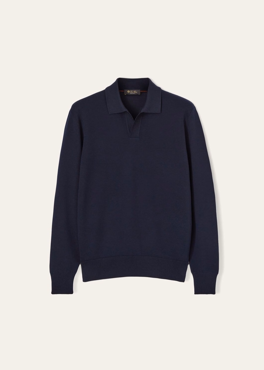 Wish® Wool Button-Down Polo Shirt Navy Blue