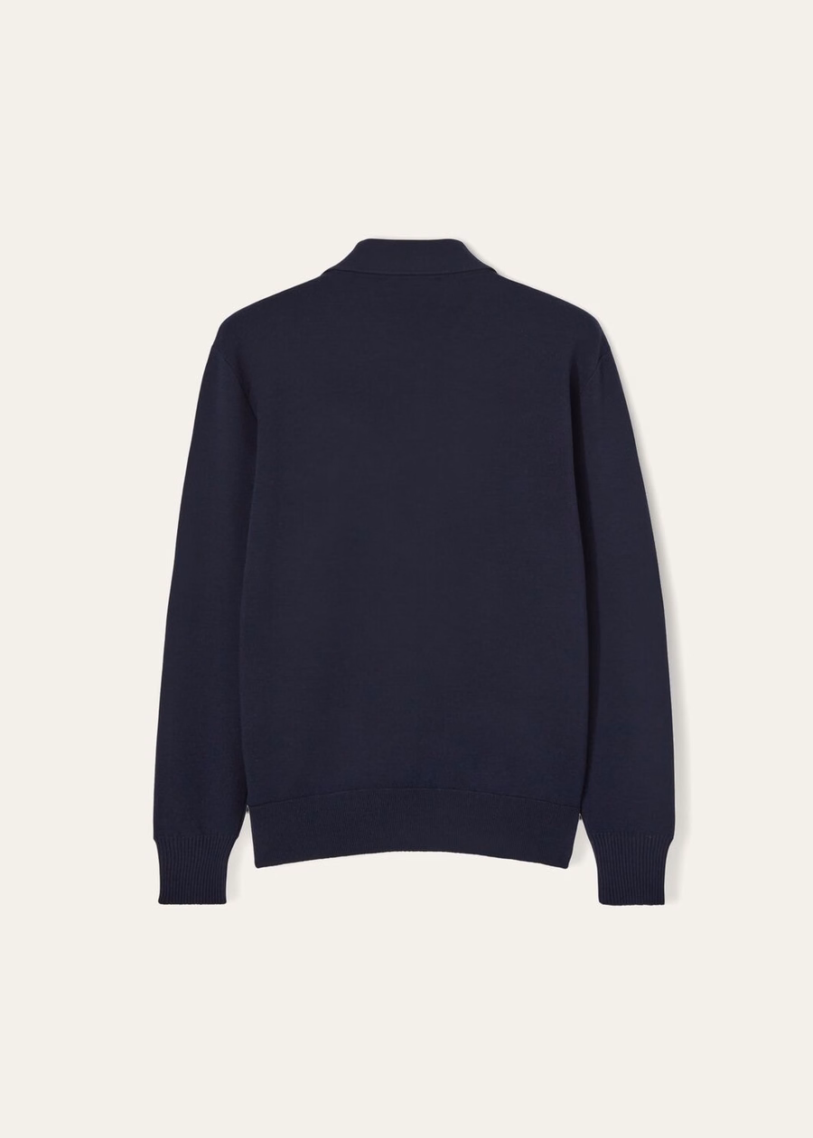 Wish® Wool Button-Down Polo Shirt Navy Blue