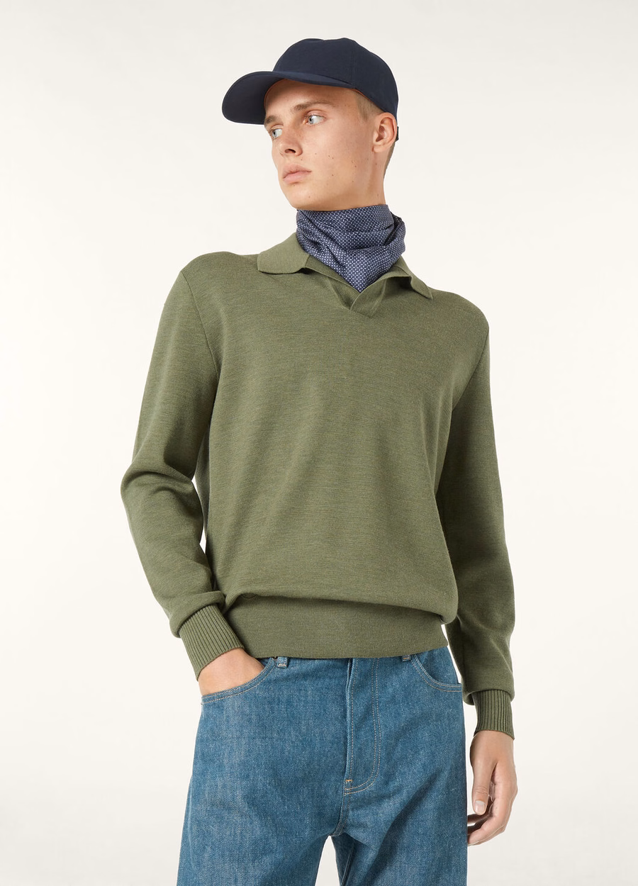 Wish® Wool Lagoon Flora Melange Button-Down Polo Shirt