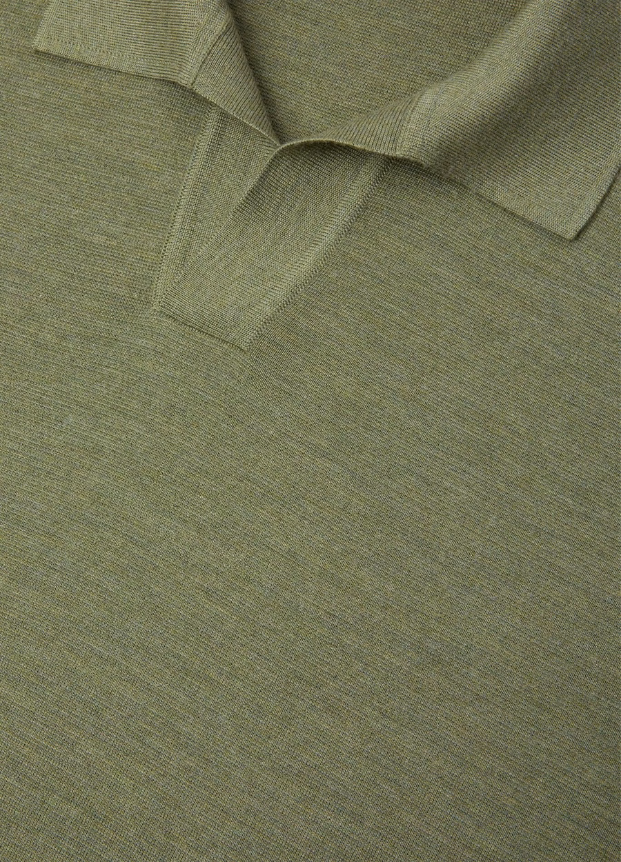 Wish® Wool Lagoon Flora Melange Button-Down Polo Shirt