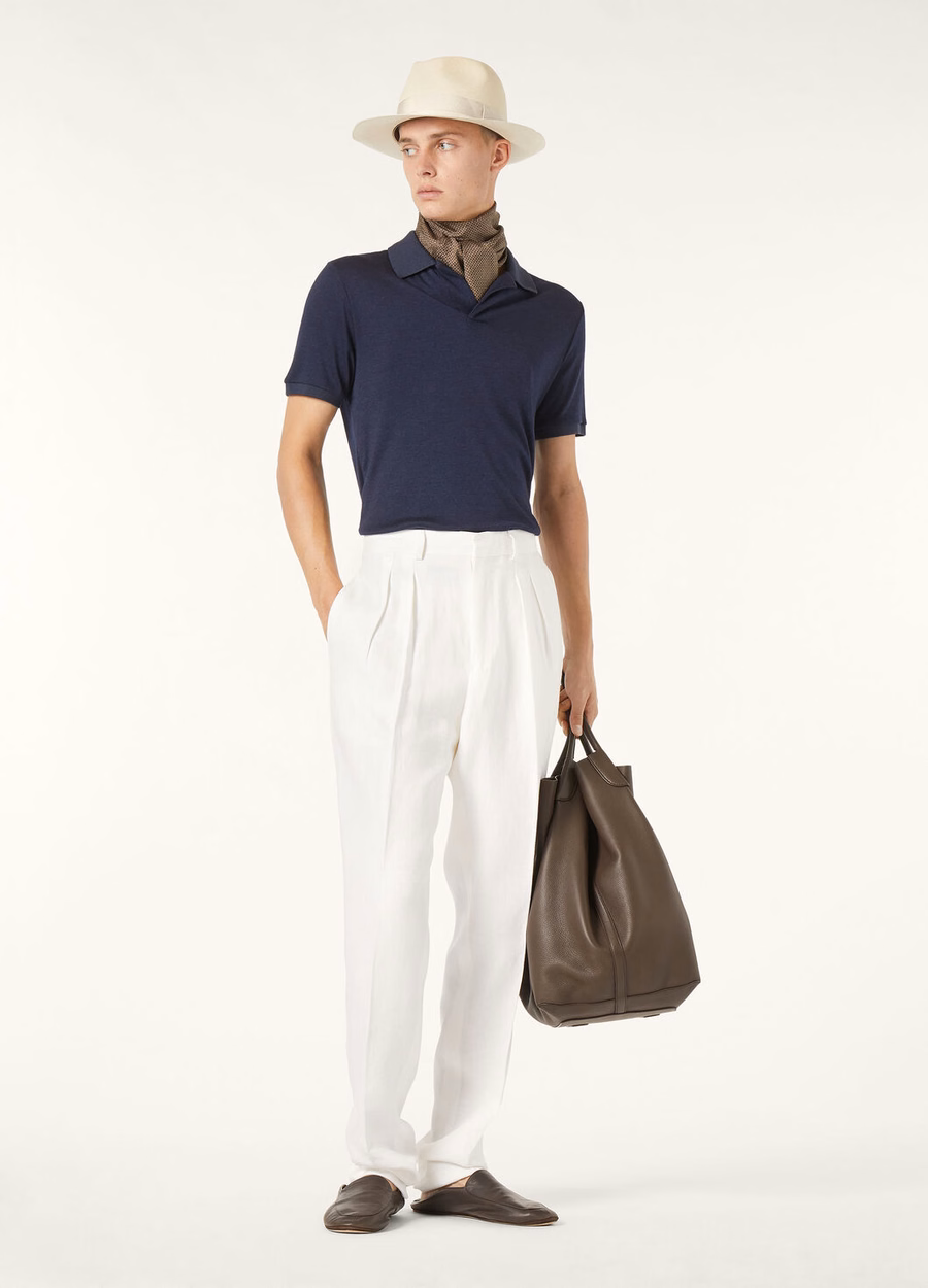 Silk Cashmere Ombre Blue Open Polo Shirt