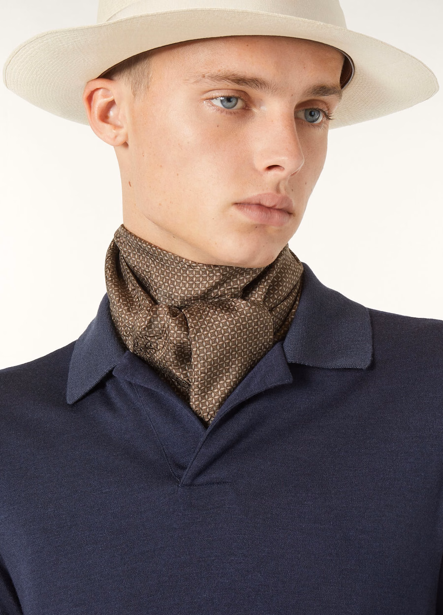 Silk Cashmere Ombre Blue Open Polo Shirt