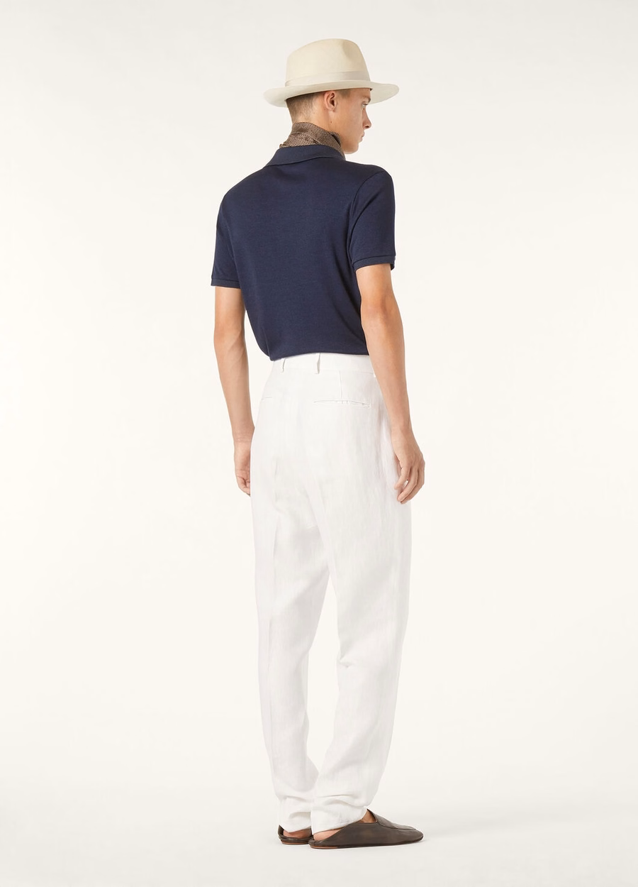 Silk Cashmere Ombre Blue Open Polo Shirt