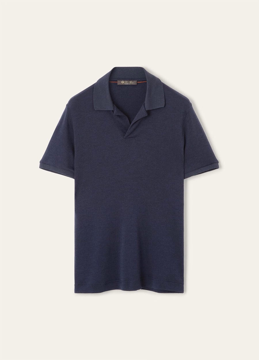 Silk Cashmere Ombre Blue Open Polo Shirt