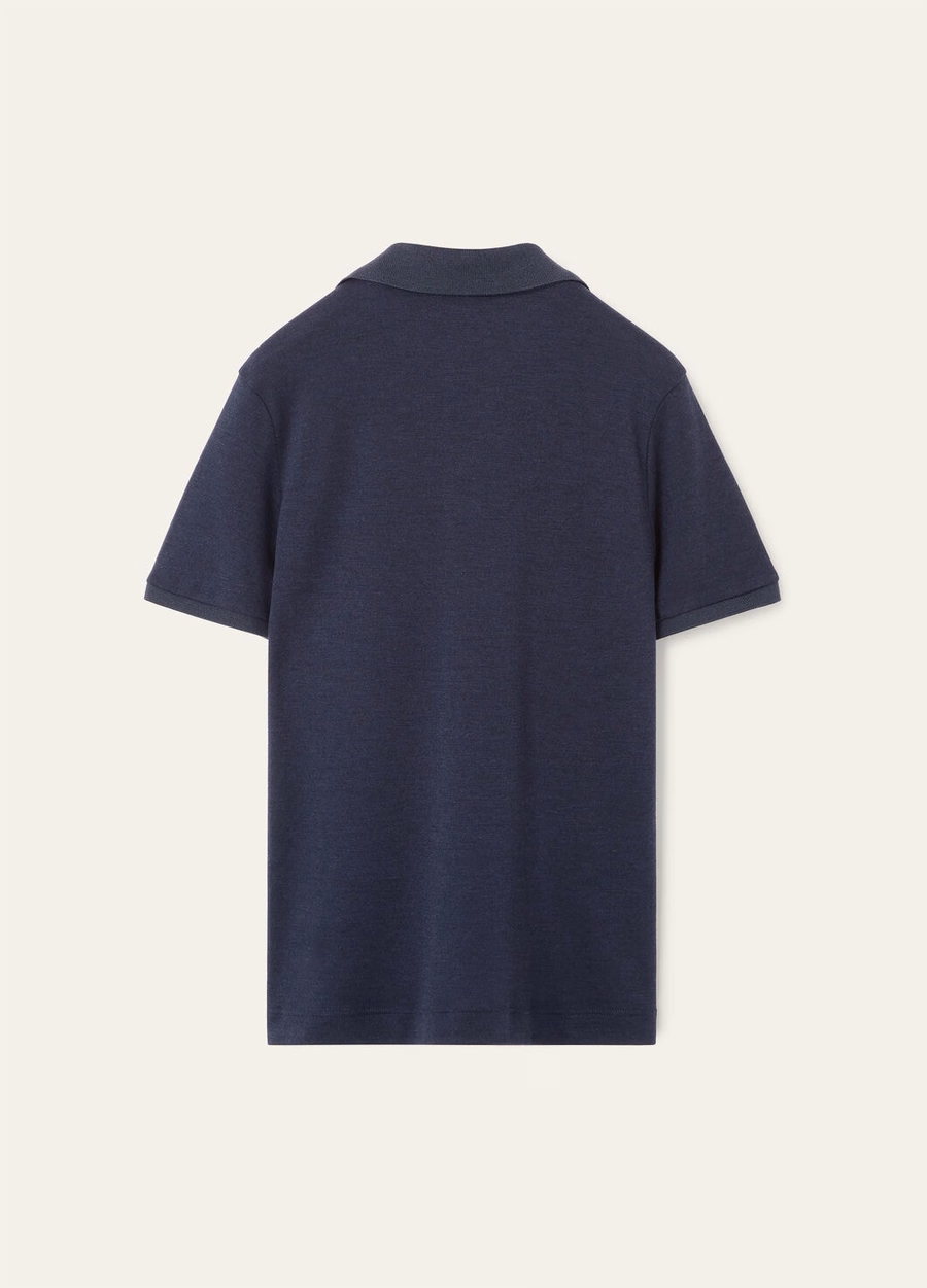Silk Cashmere Ombre Blue Open Polo Shirt