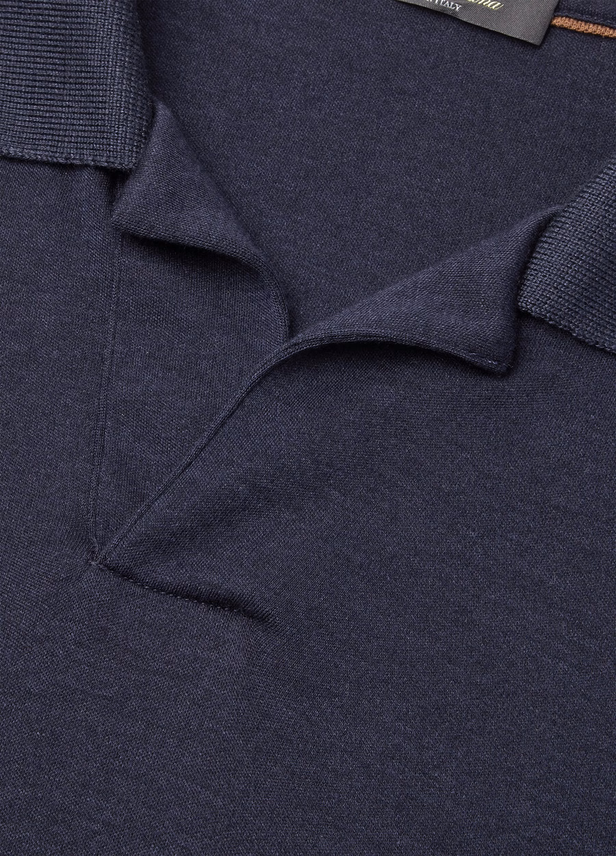 Silk Cashmere Ombre Blue Open Polo Shirt