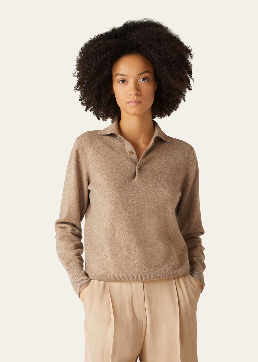 Loro Cashmere Polo Shirt Mel Brown Grain
