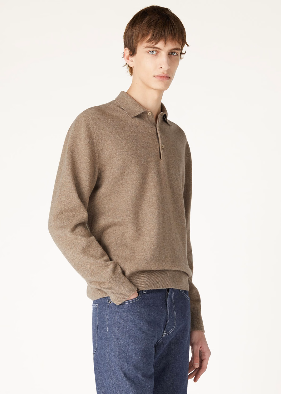 Loro Cashmere Polo Shirt Mel Brown Grain