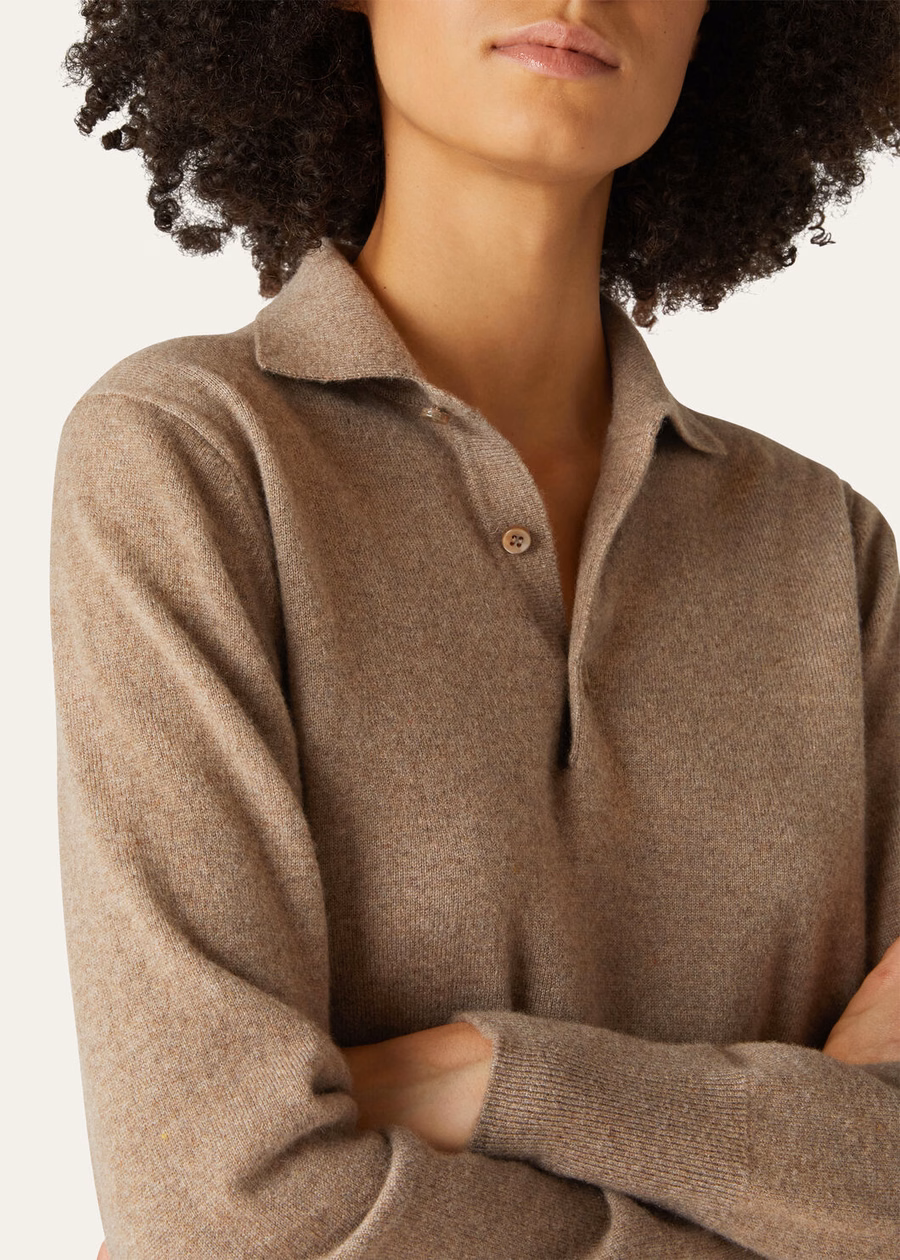 Loro Cashmere Polo Shirt Mel Brown Grain