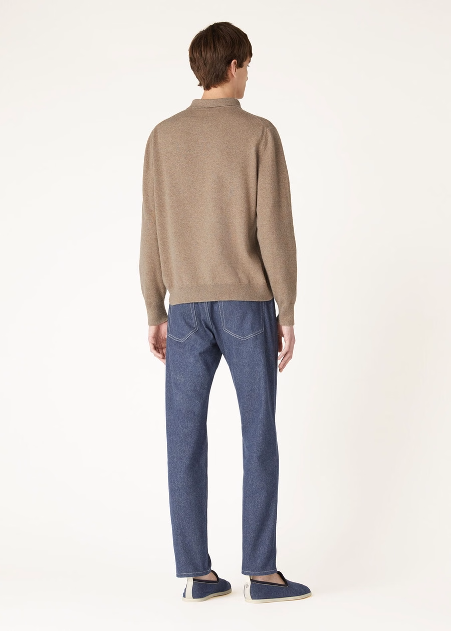 Loro Cashmere Polo Shirt Mel Brown Grain
