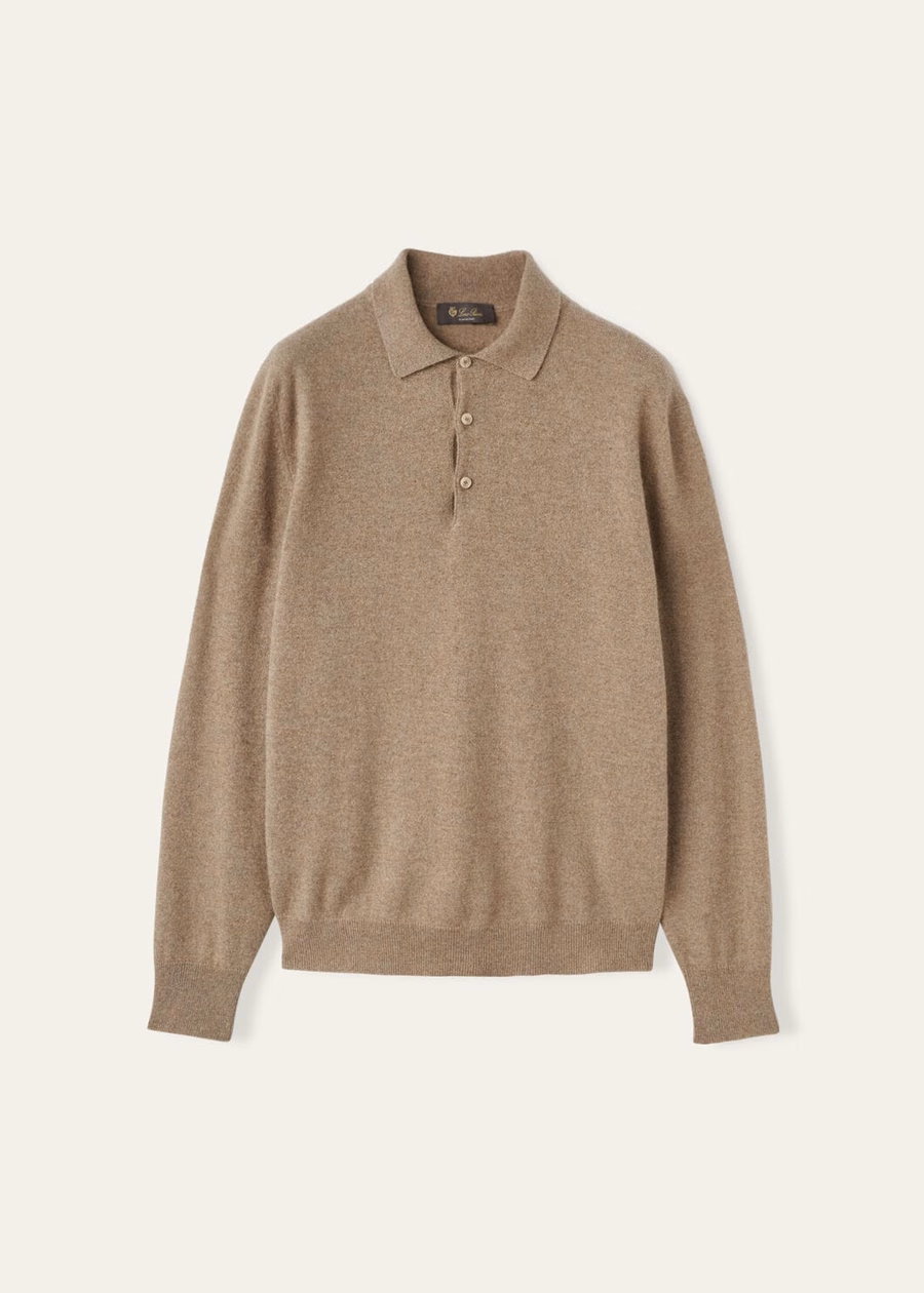 Loro Cashmere Polo Shirt Mel Brown Grain