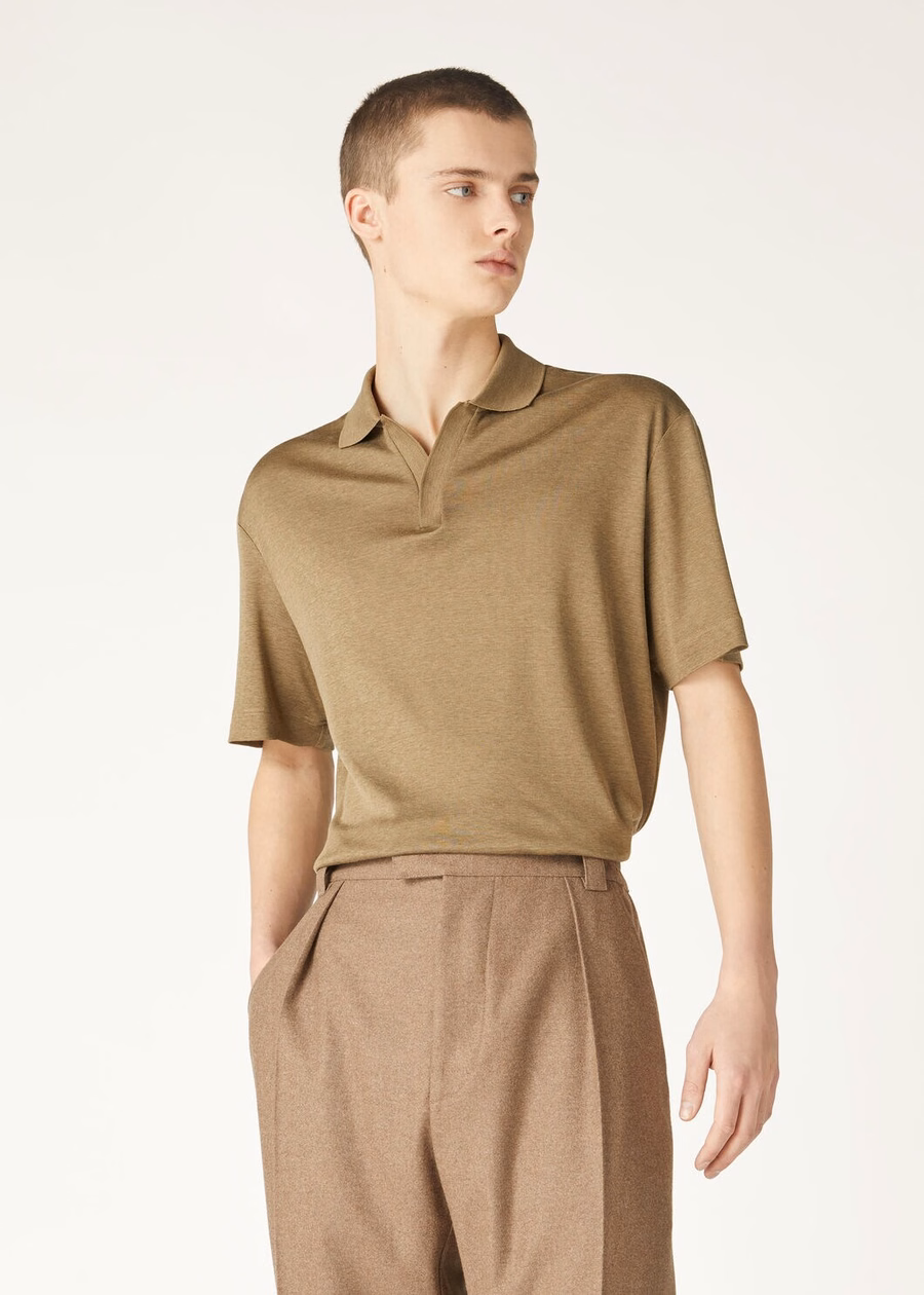 Valpiana Cotton Silk Polo Shirt Dusty Khaki