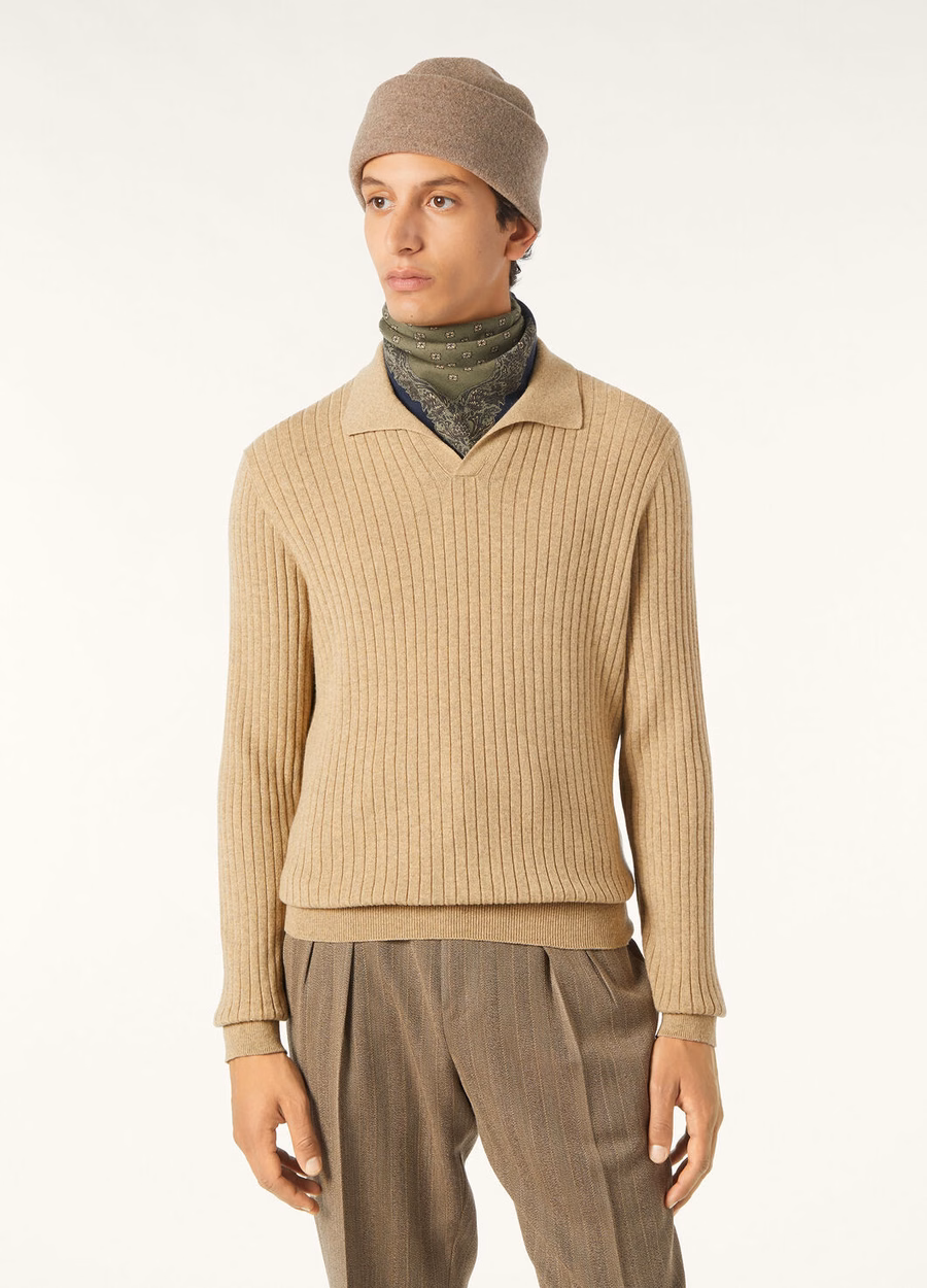 Lexington Baby Cashmere Raw Honey Melange Polo Shirt