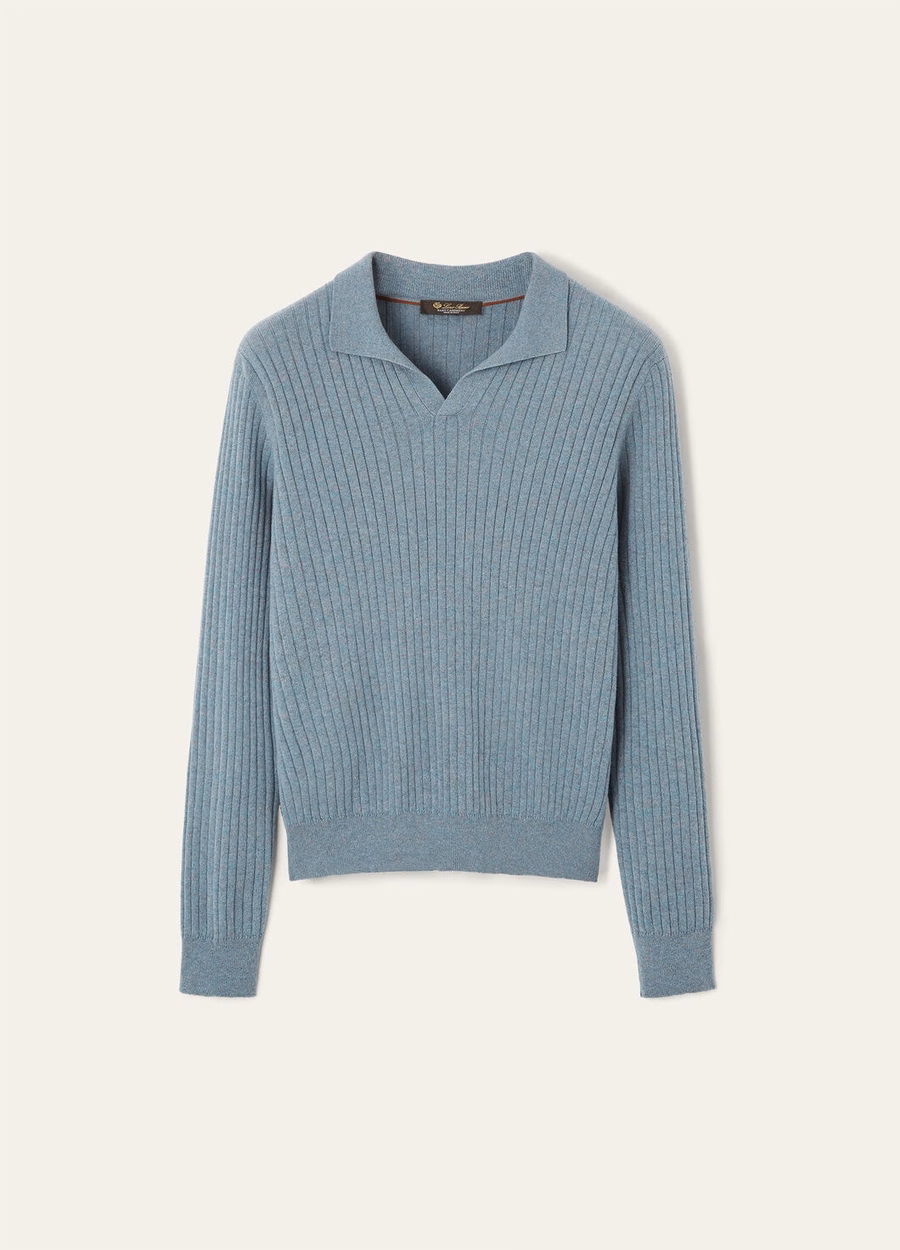 Lexington Baby Cashmere Sea Fog Melange Polo Shirt
