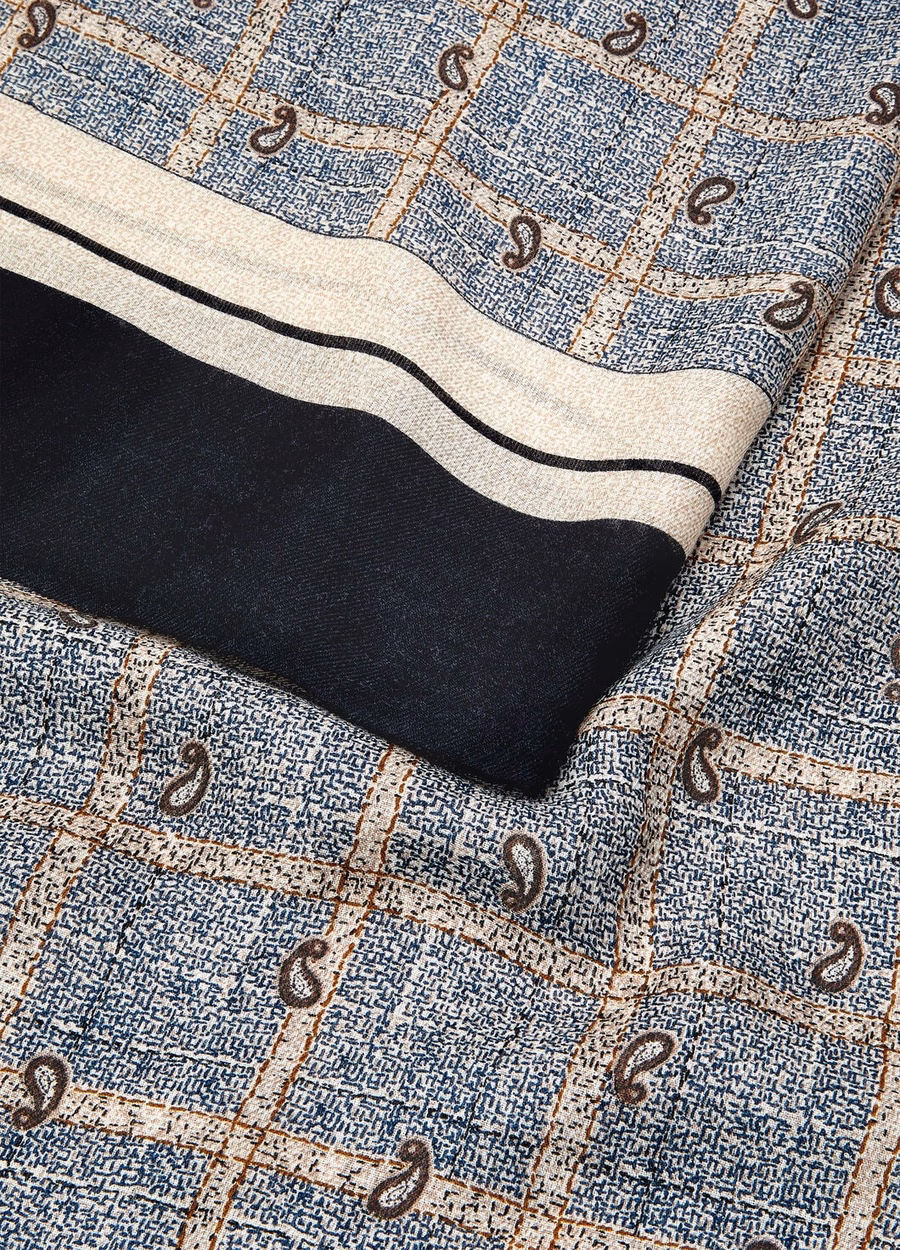 Boteh Silk Cashmere Scarf Navy Blue/Ivory/Classic Blue
