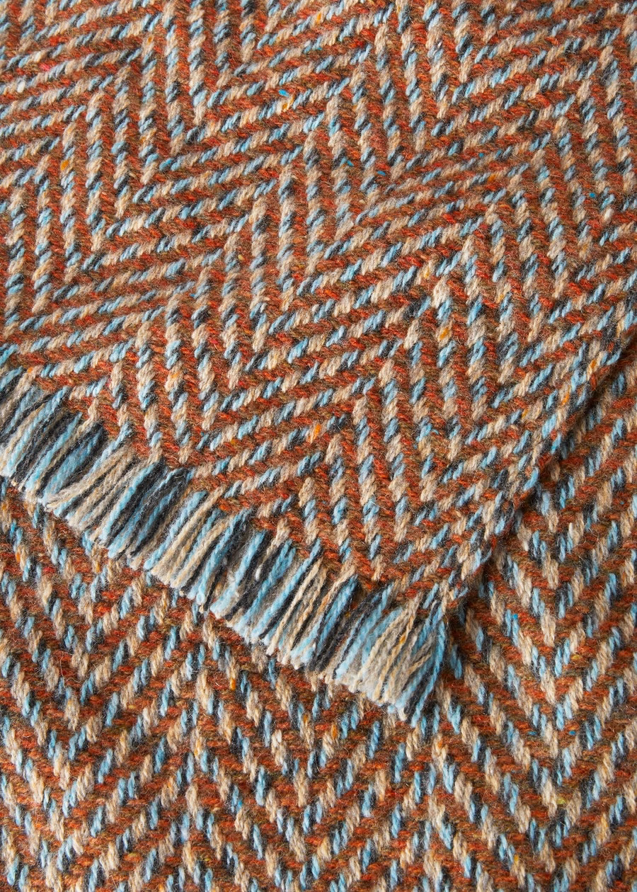 Chevron Cashmere Scarf Burnt Earth/Bright Azure