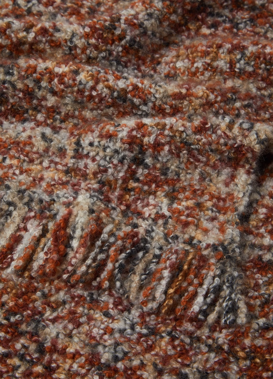 Fluffy Buclé Silk Cashmere Scarf Oxblood Red/Bone/Anthracite