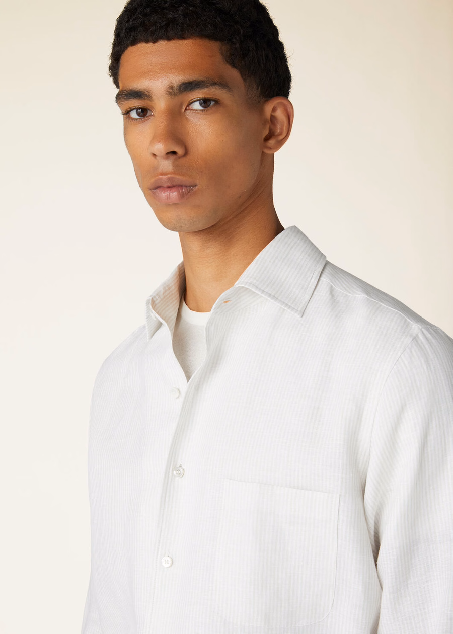 Andre Shirt In Dark Sand Micro Stripes