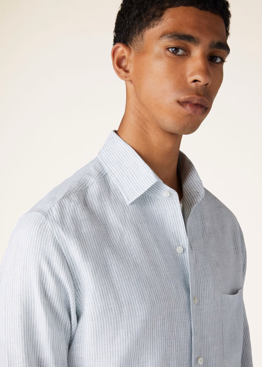 Andre Shirt In Aqua Micro Stripes