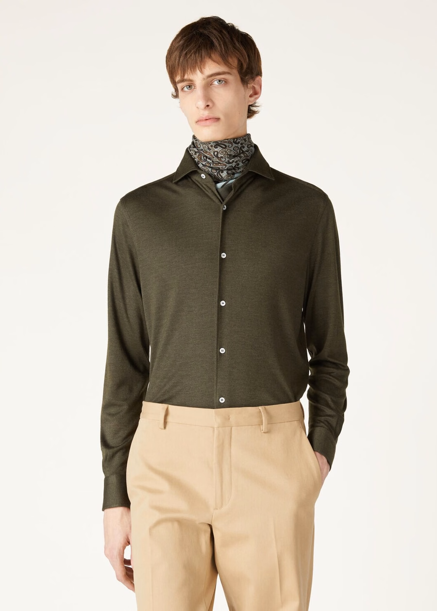 Andrew Shirt Silk Cashmere Pine Grove