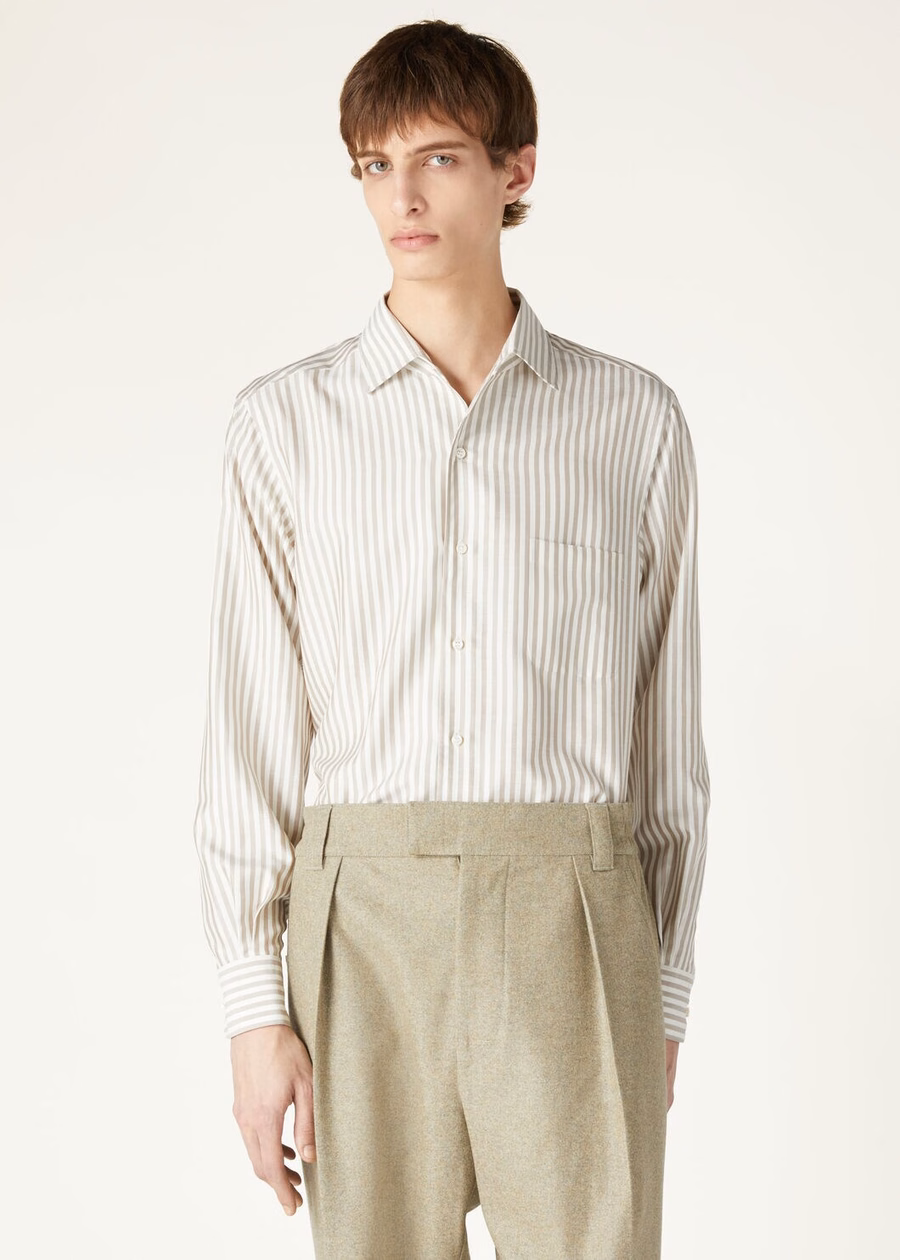 Andre Silk Washed Taupe Striped Shirt