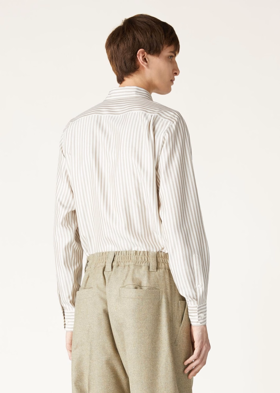 Andre Silk Washed Taupe Striped Shirt