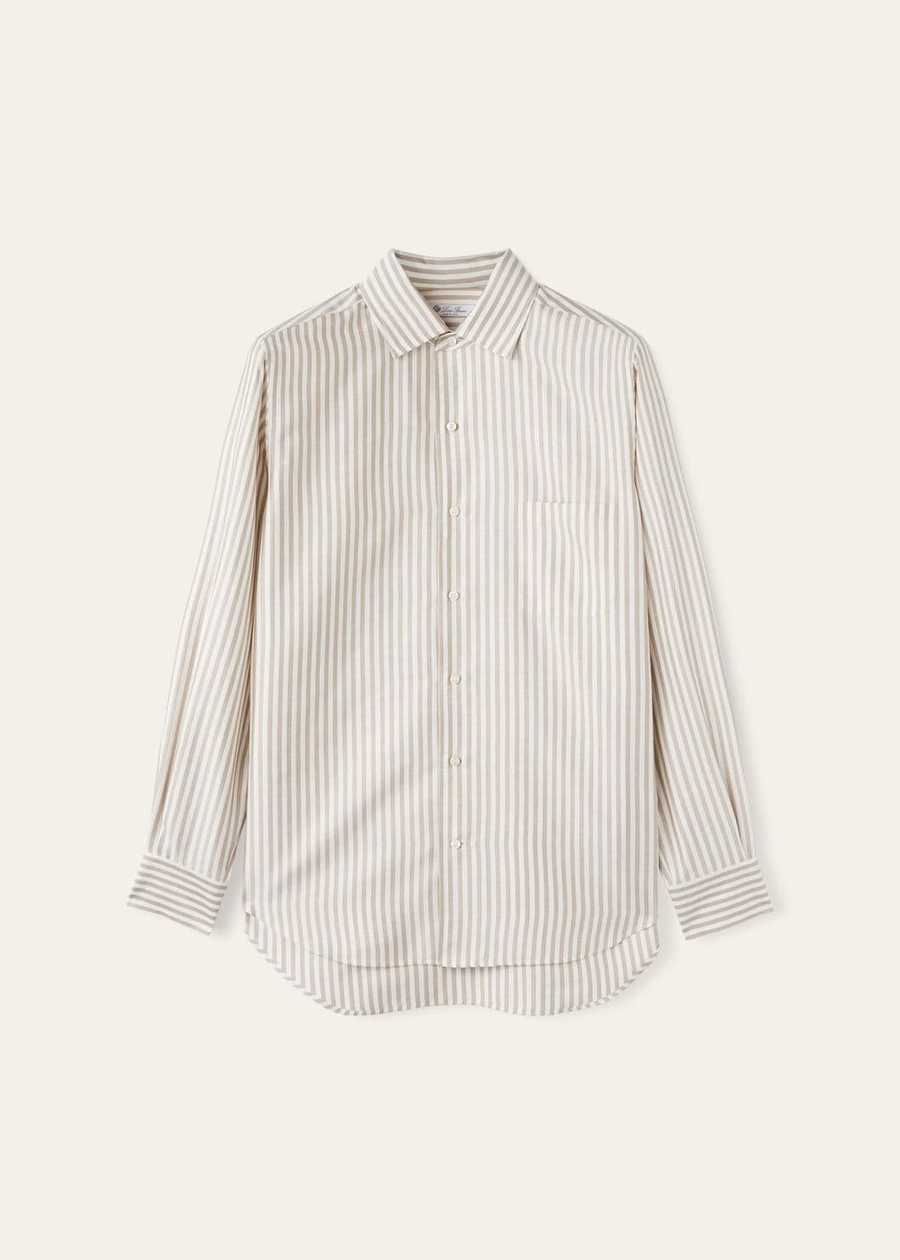 Andre Silk Washed Taupe Striped Shirt
