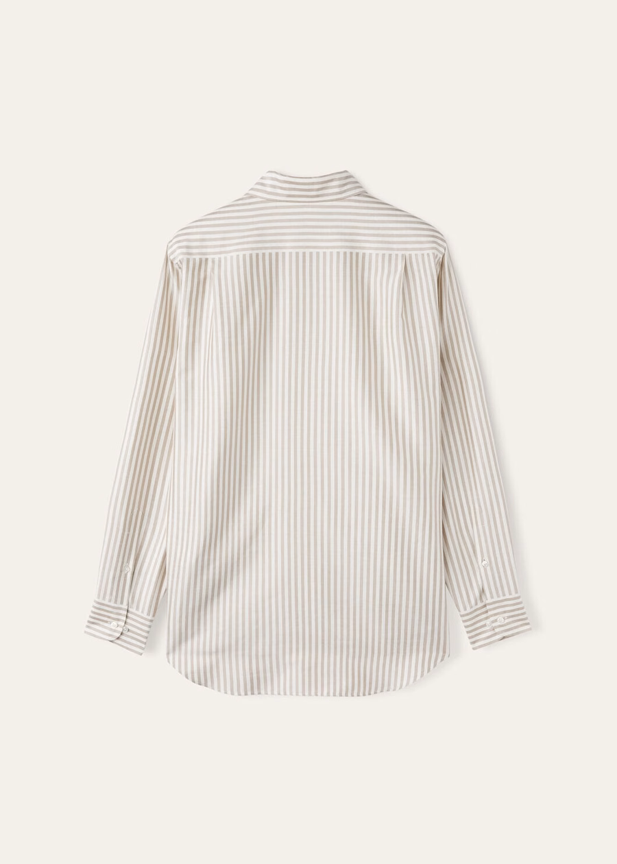 Andre Silk Washed Taupe Striped Shirt