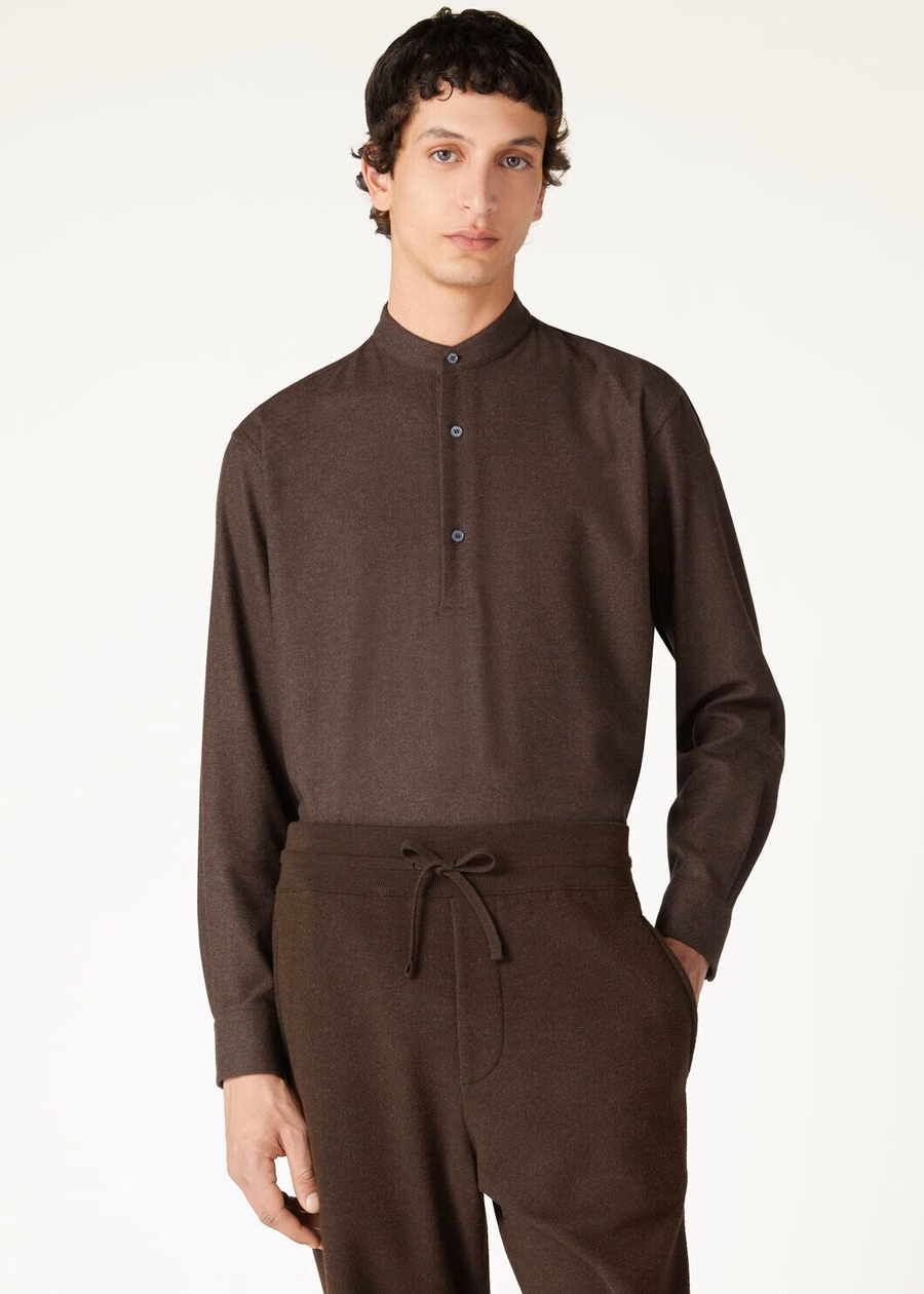 Elia Cashmere Virgin Wool Cocoa Truffle Melange Polo Shirt