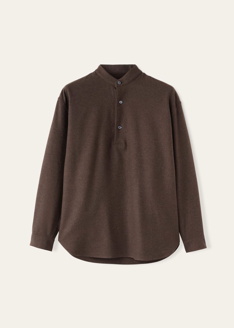 Elia Cashmere Virgin Wool Cocoa Truffle Melange Polo Shirt