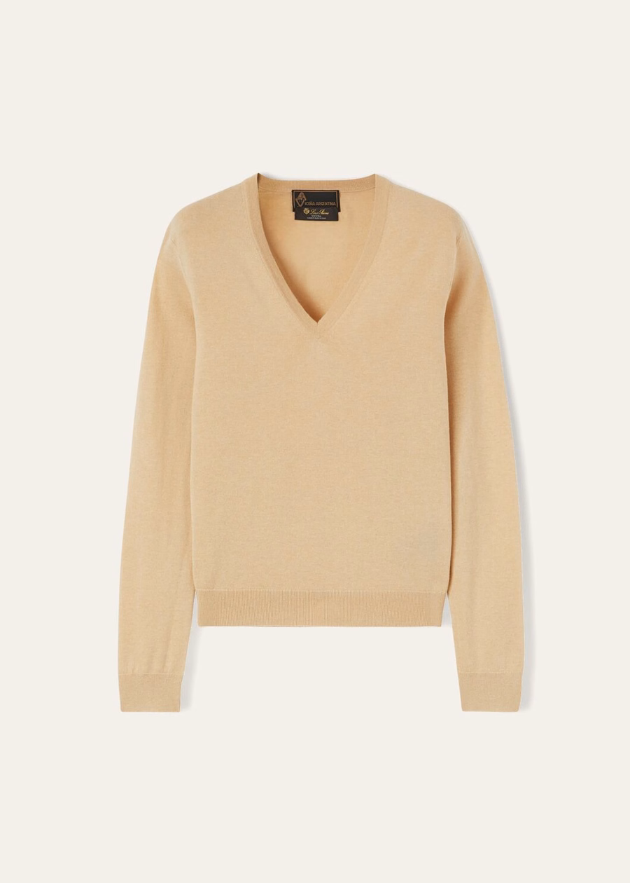 Vicuña with V-neck Natural lightweight Vicuña