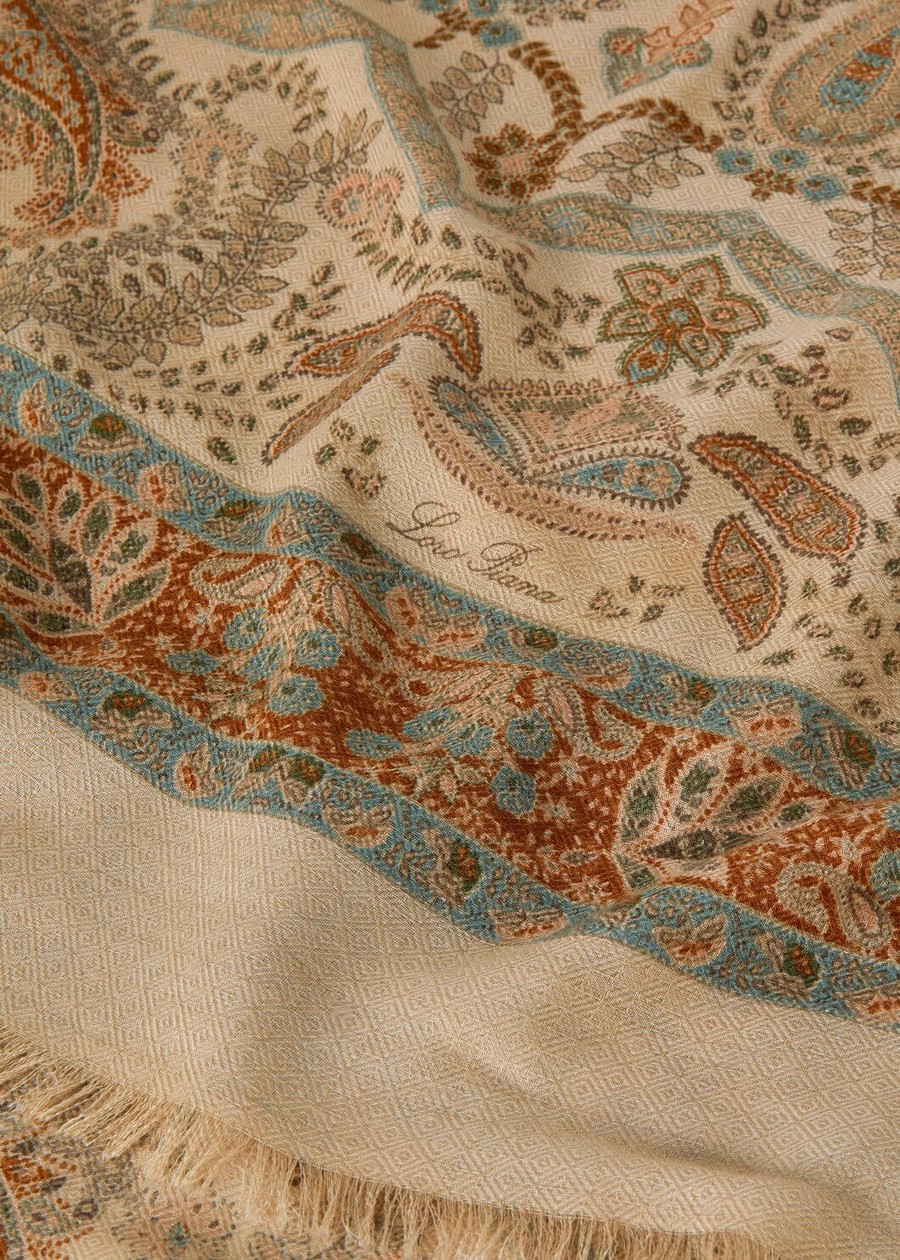 Yoyogi Shawl Silk Cashmere Hinoki Wood/Moss/Rust