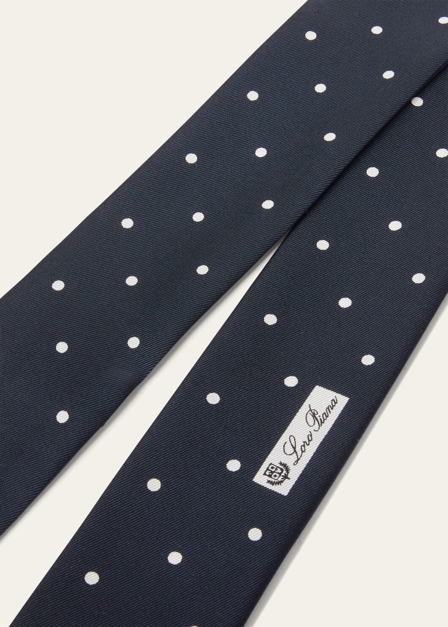 Polka Dot Silk Tie Band Navy Blue/White