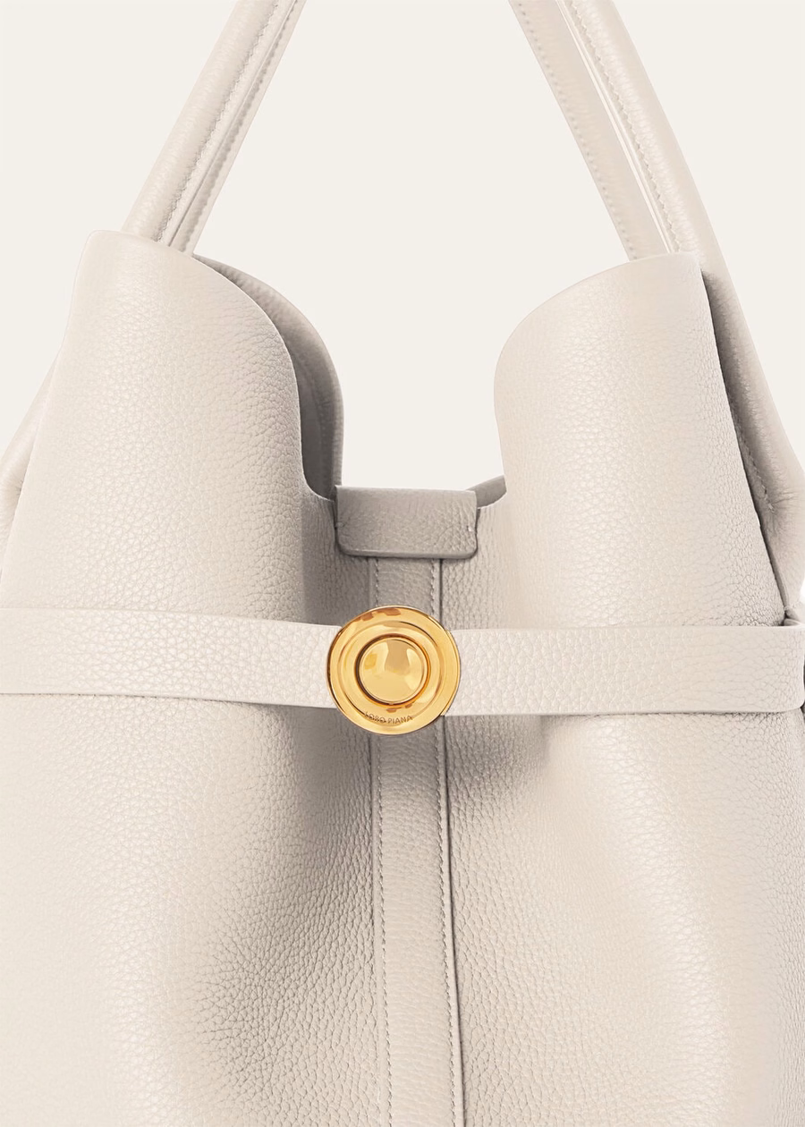 Large Shopper Bag Light Travertine Calfskin/Sun Gold