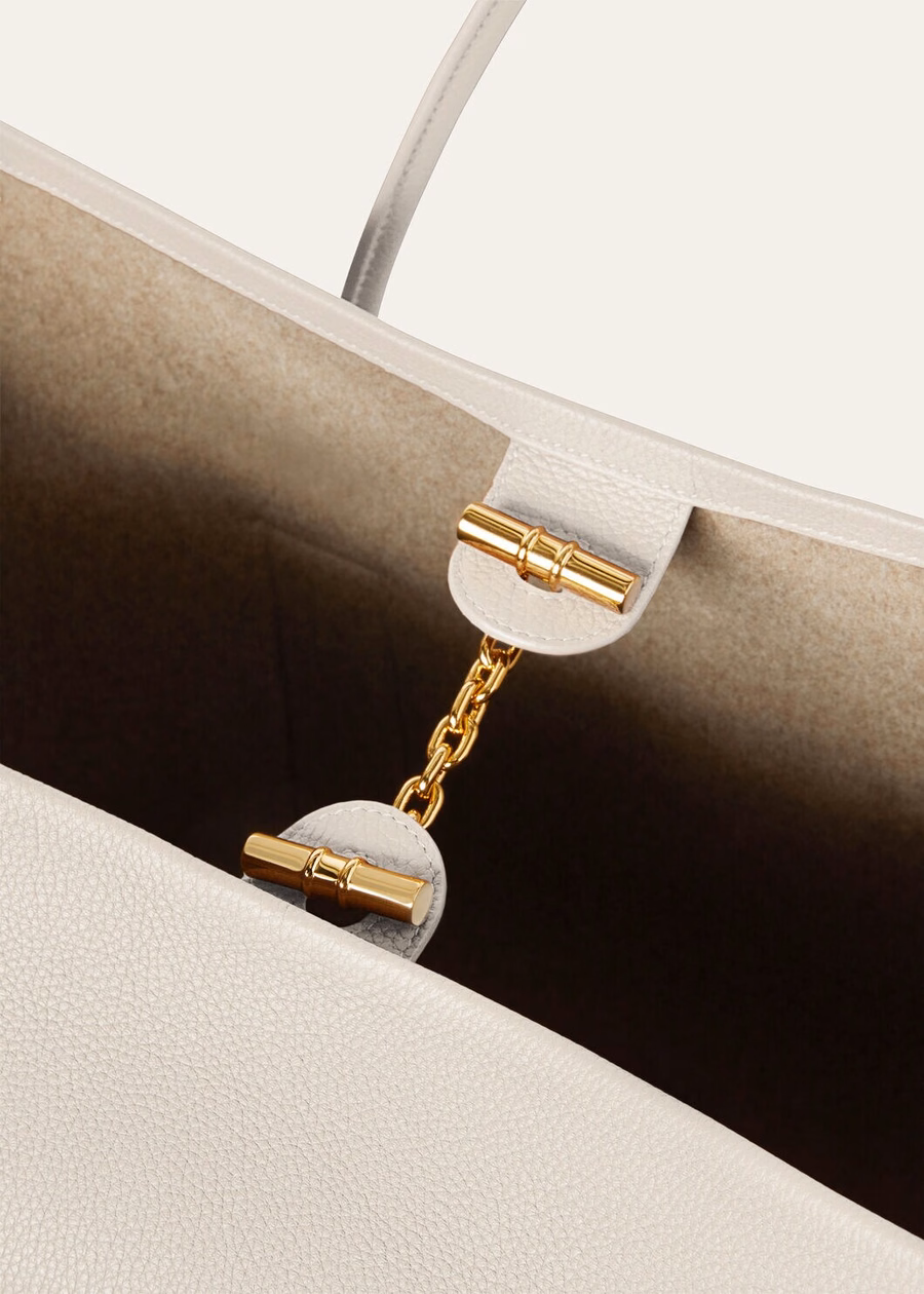 Large Shopper Bag Light Travertine Calfskin/Sun Gold